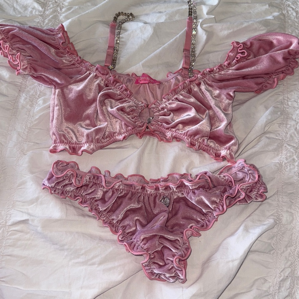 Sugar Thrillz Pink Velvet Ruffle Set
